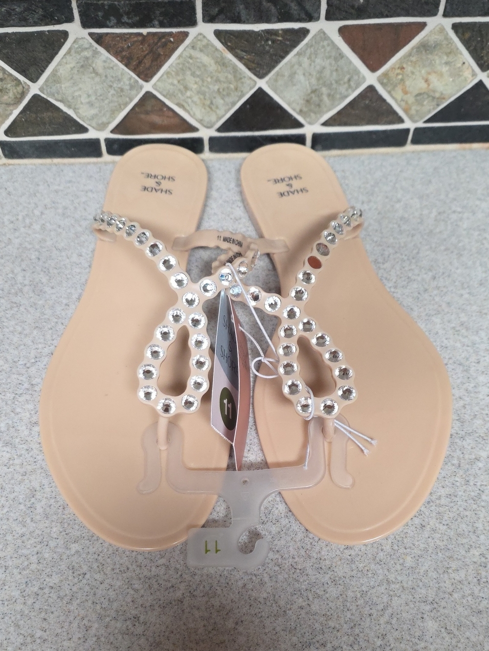 Shade & Shore Nude Jeweled T-Strap Sandals